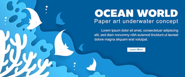 Undersea banner template paper cut style graphics