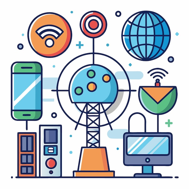 Vector understanding wireless communication key components and technologies illustrated