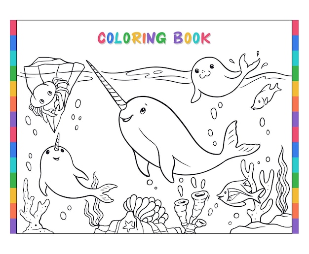 Underwater coloring book series coloring narwal and seals