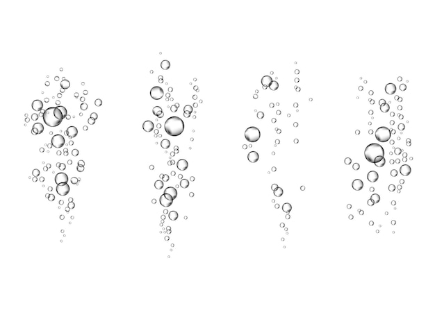 Vector underwater fizzing air bubbles flow on white  background. fizzy sparkles in water, sea, aquarium. soda pop. champagne. effervescent drink. undersea vector texture.