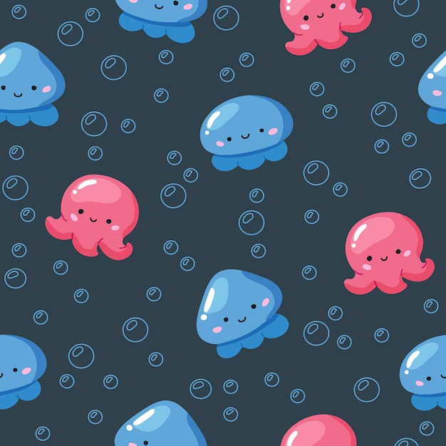 Underwater scene with jellyfish, octopus pattern for kids