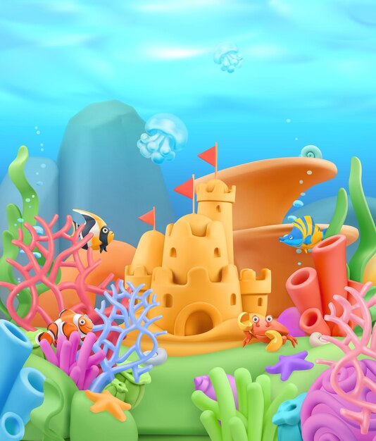 Underwater world landscape in 3d