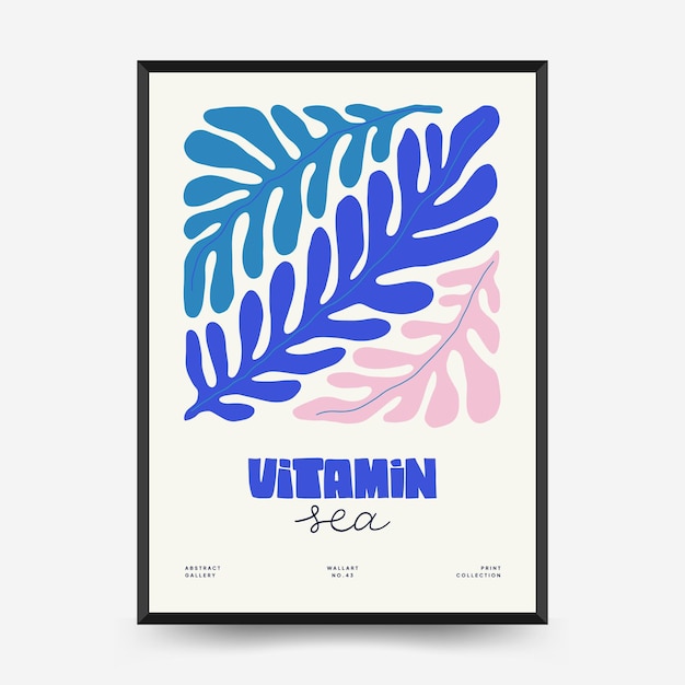 Underwater world, ocean, sea, fish and shells poster template. Matisse minimal style