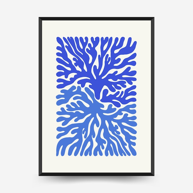 Underwater world, ocean, sea, fish and shells poster template. Matisse minimal style