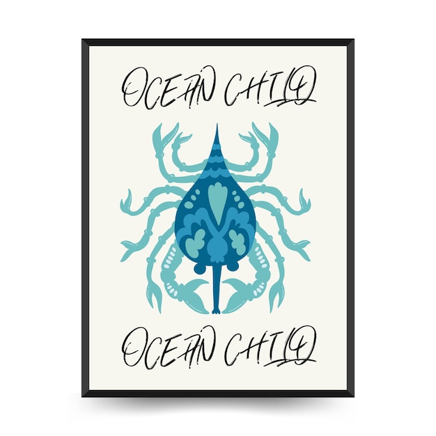 Underwater world ocean sea fish and shells vertical flyer or poster template Modern frame