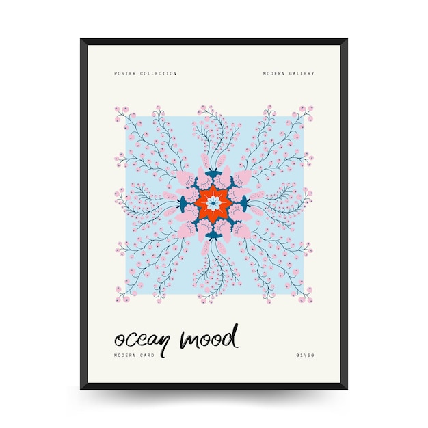 Underwater world ocean sea fish and shells vertical flyer or poster template Modern frame