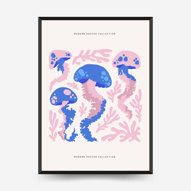 Underwater world ocean sea fish and shells vertical flyer or poster template Modern trendy