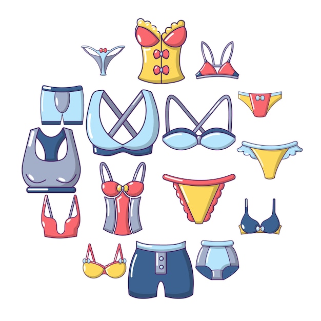 Underwear types icons set, cartoon style