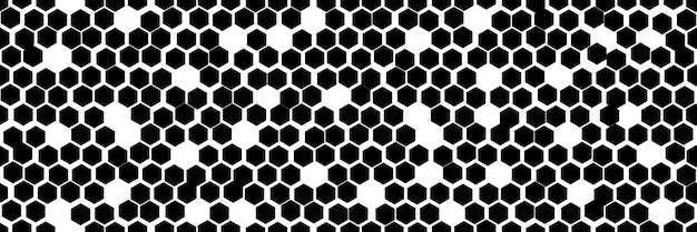 Uneven black and white honeycomb simple seamless pattern with hollows