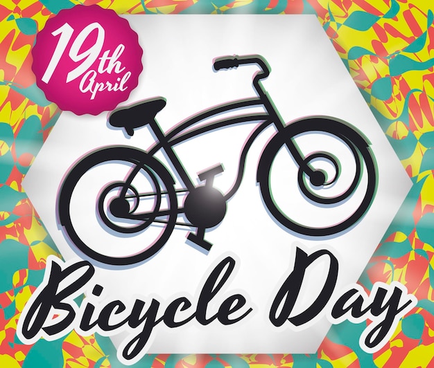 Unfocused retro bike silhouette on hexagon and colorful background to commemorate Bicycle Day