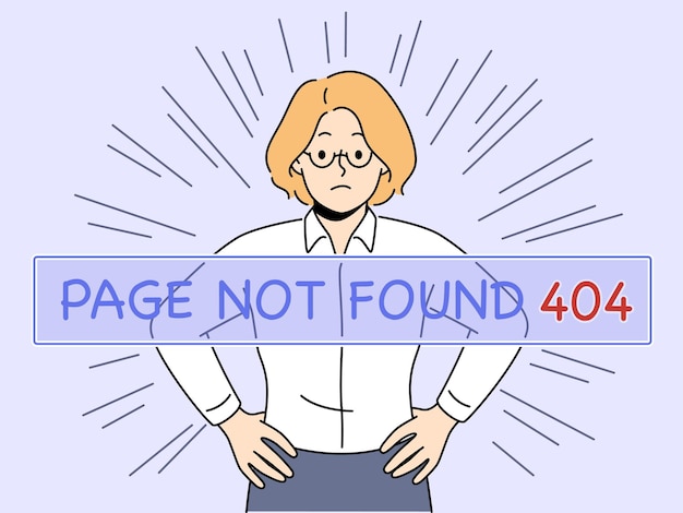 Unhappy businesswoman see 404 error page notification