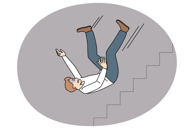 Unhappy man fall down career ladder