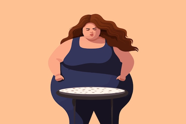 Unhappy obese woman stand on scales shocked by weight gain Upset stressed fat girl frustrated by number on weigh Overweight obesity concept Diet and healthy lifestyle