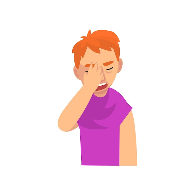 Unhappy Young Man Covering His Face with Hand Guy Making Facepalm Gesture Shame Headache Disappointment Negative Emotion Vector Illustration on White Background