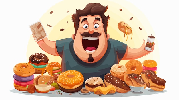 Vector unhealthy food poster design with man illustration