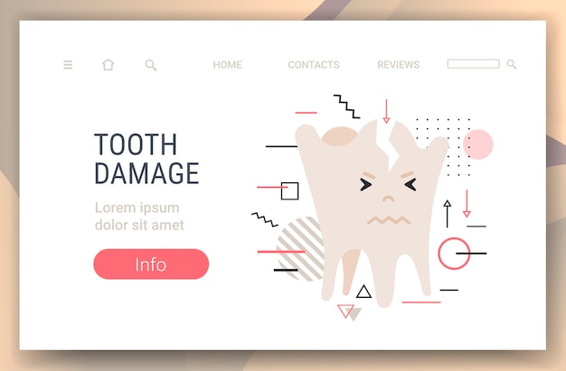 unhealthy sick broken molar character tooth damage dentistry concept  copy space