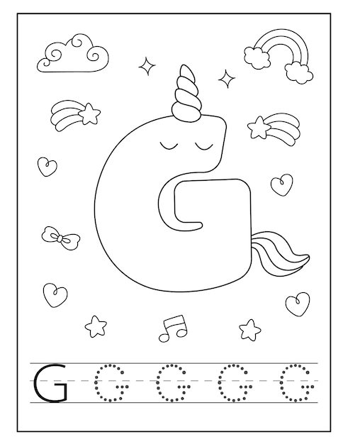 Unicorn alphabet coloring page for little students