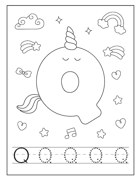 Unicorn alphabet coloring page for little students