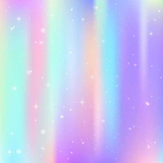 Unicorn background with rainbow mesh. Colorful universe in princess colors. Fantasy gradient with hologram.