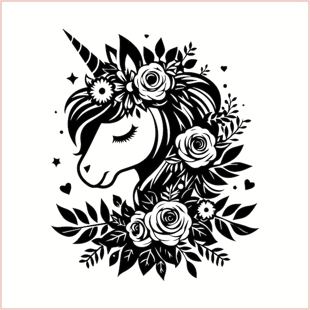 unicorn bundle silhouette vector black image in a white background