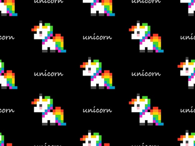 Unicorn cartoon character seamless pattern on black background