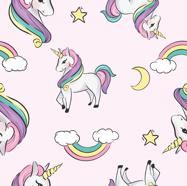 unicorn cartoon illustration seamless pattern 