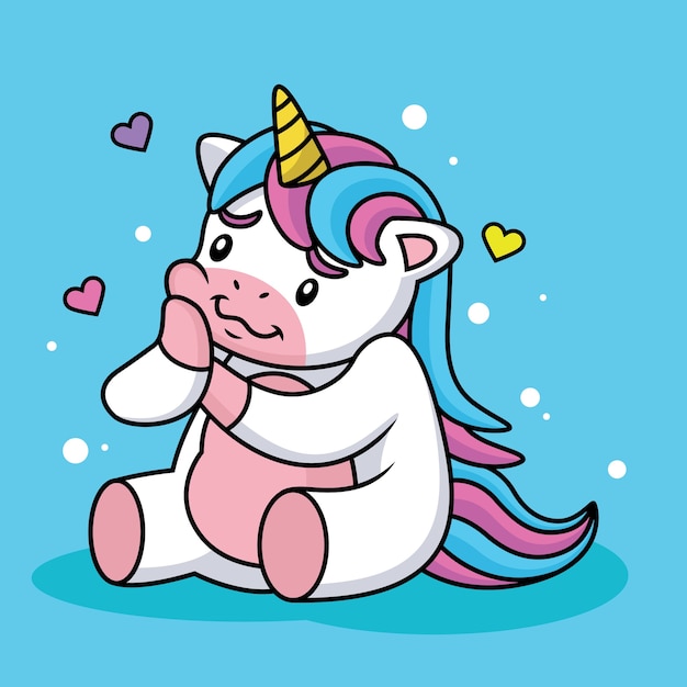 Unicorn Cartoon in Love with Cute Pose