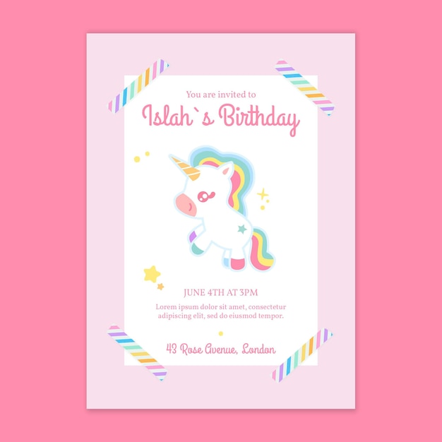 Unicorn children's birthday card template