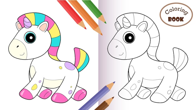 Unicorn coloring book. The unicorn contour. Coloring book for children and adults. Cute cartoon