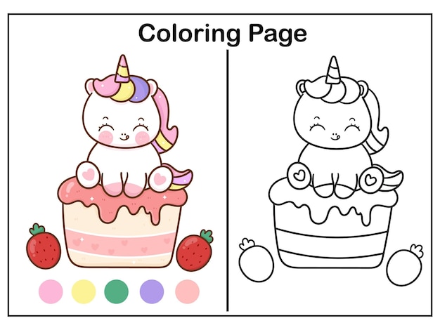 Unicorn coloring worksheet on birthday cupacke