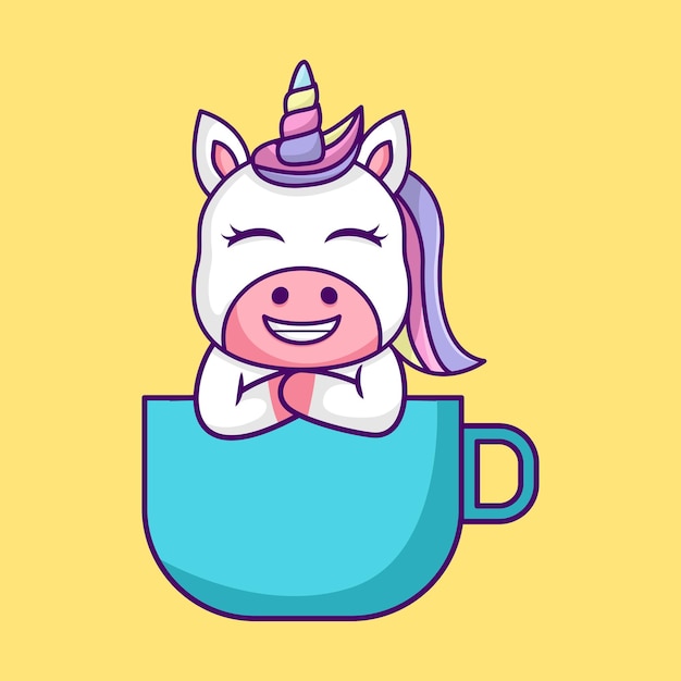 Unicorn in a cup cartoon character