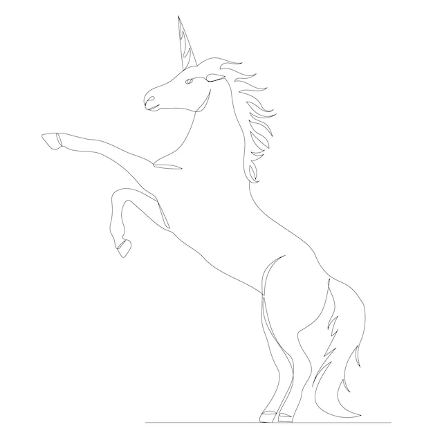 Unicorn drawing by one continuous line isolated vector