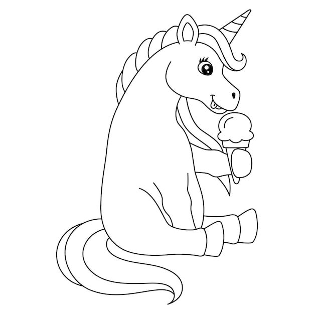 Unicorn Eating Ice Cream Coloring Page Isolated