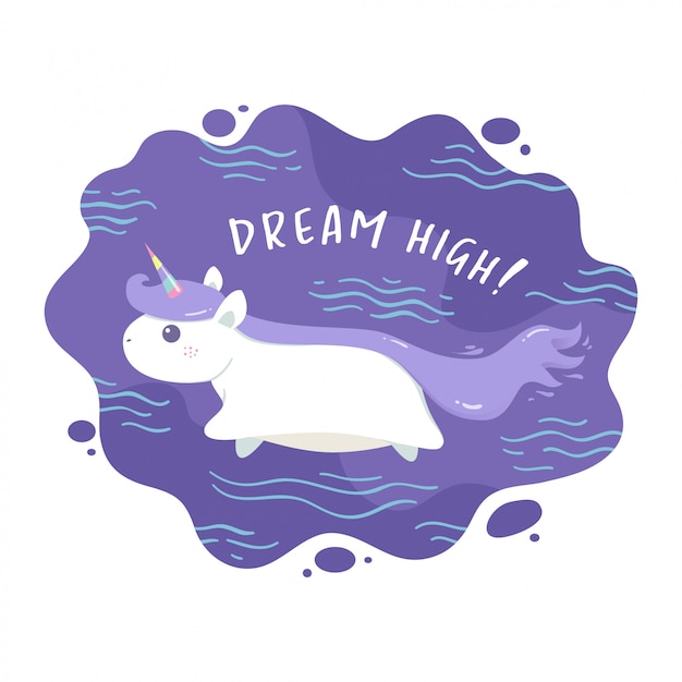 Unicorn flying minimalist illustration