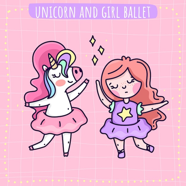 Unicorn and girl ballet illustration