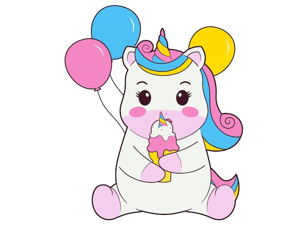 Unicorn Holding Ice Cream Illustration