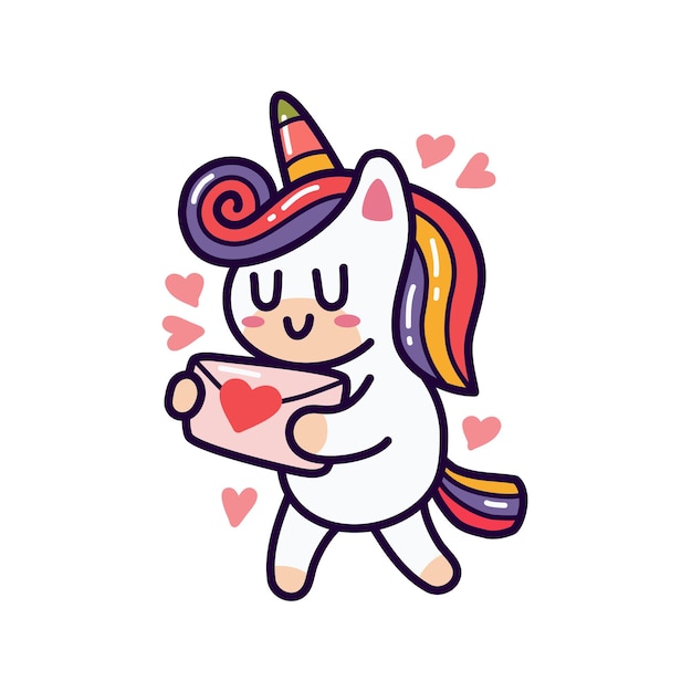 Unicorn holding love letter doodle