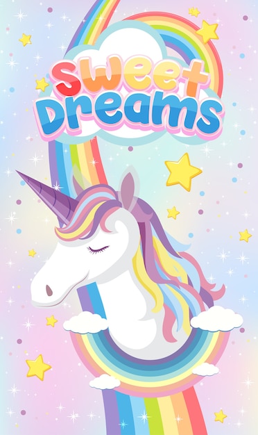 Unicorn icon on magic  pastel background