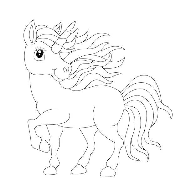 Unicorn kids coloring page vector blank printable design for children to fill in Free Vector