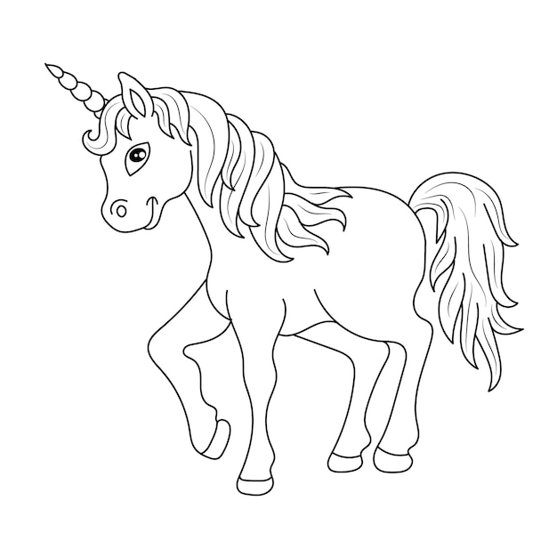 Unicorn kids coloring page vector blank printable design for children to fill in Free Vector