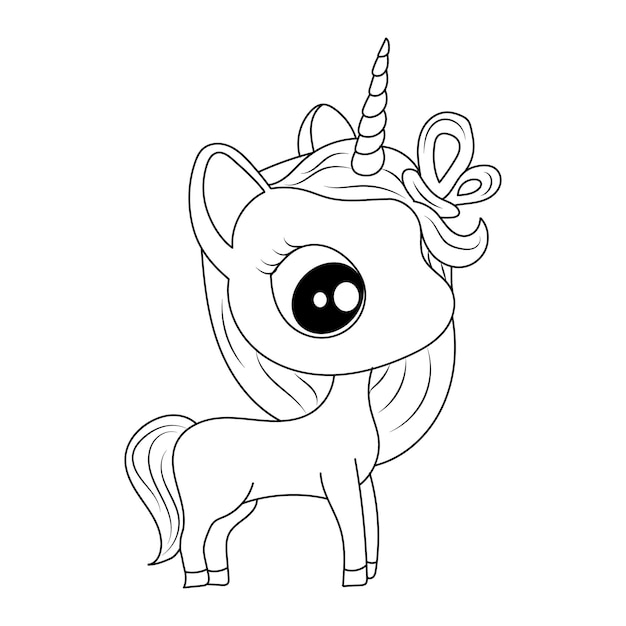 Unicorn kids coloring page vector blank printable design for children to fill in Free Vector