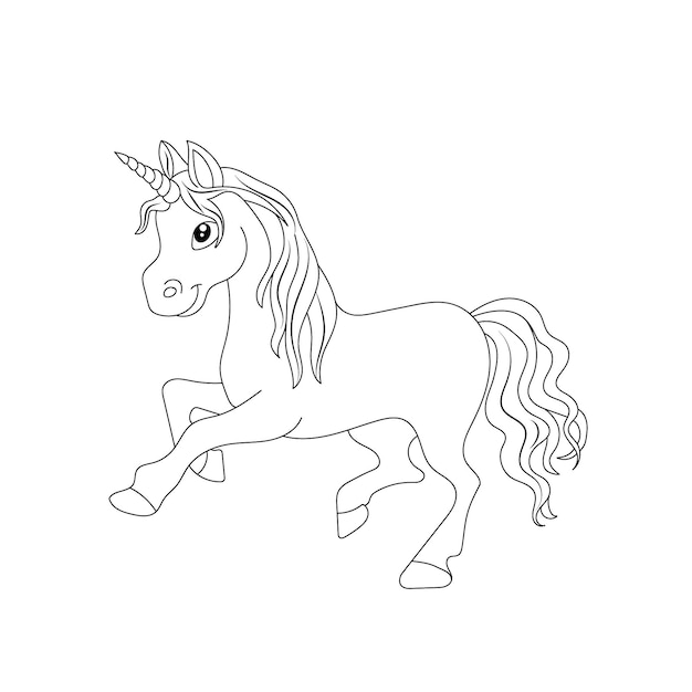 Unicorn kids coloring page vector blank printable design for children