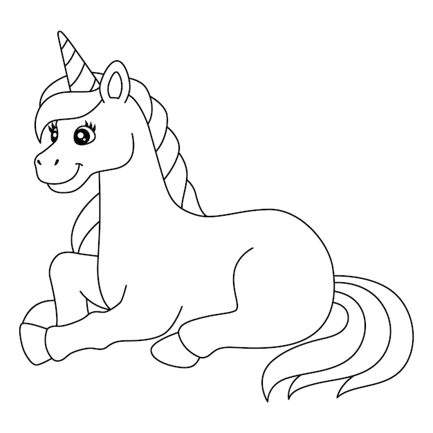 Unicorn Laying On The Cloud Coloring Page Isolated