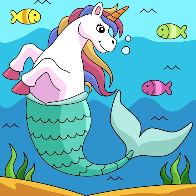 Unicorn Mermaid Colored Cartoon Illustration