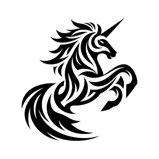 unicorn modern tribal tattoo abstract line art of animals minimalist contour Vector