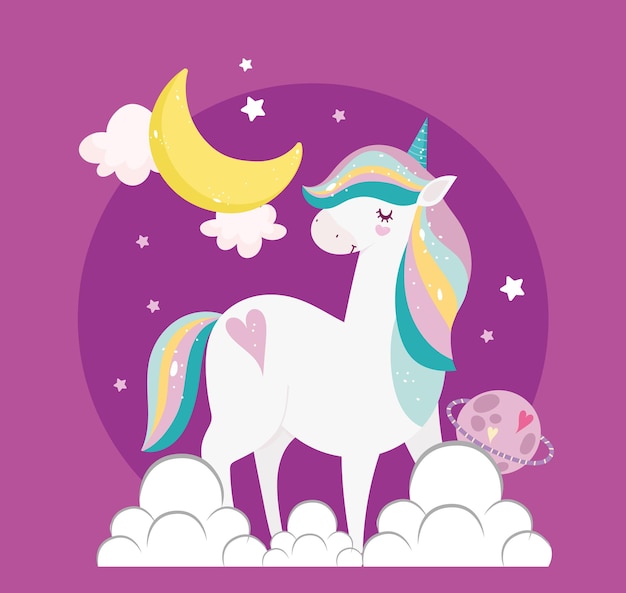 Unicorn moon planet clouds fantasy