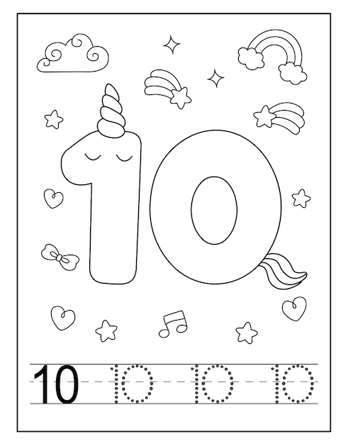 Unicorn number coloring page for little students