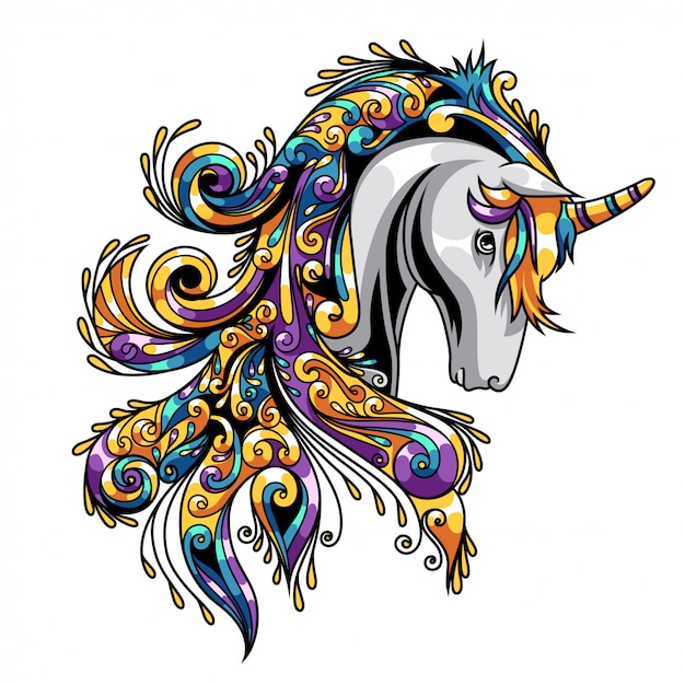 Unicorn Ornament Illustration and Tshirt design Premium vector