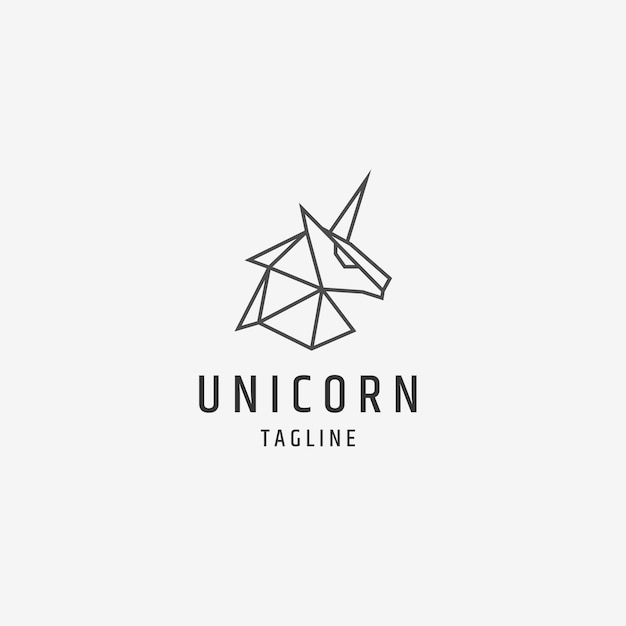 Unicorn polygonal outline logo design template 