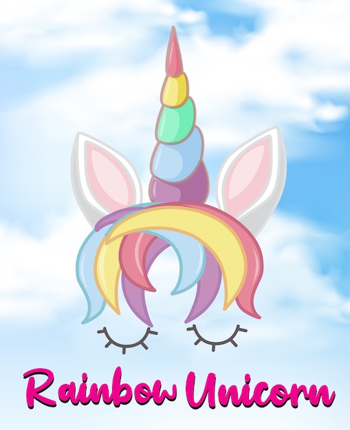 Unicorn rainbow logo in pastel color with cute unicorn